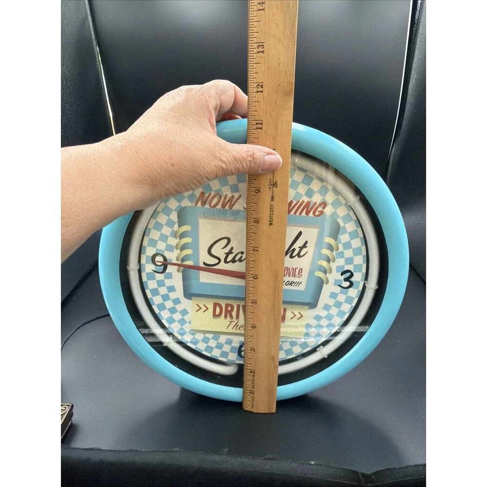 Ravina Clock Company  BLUE Twin Bell  Neon Clock Starlight Movies Drive In. GUC!